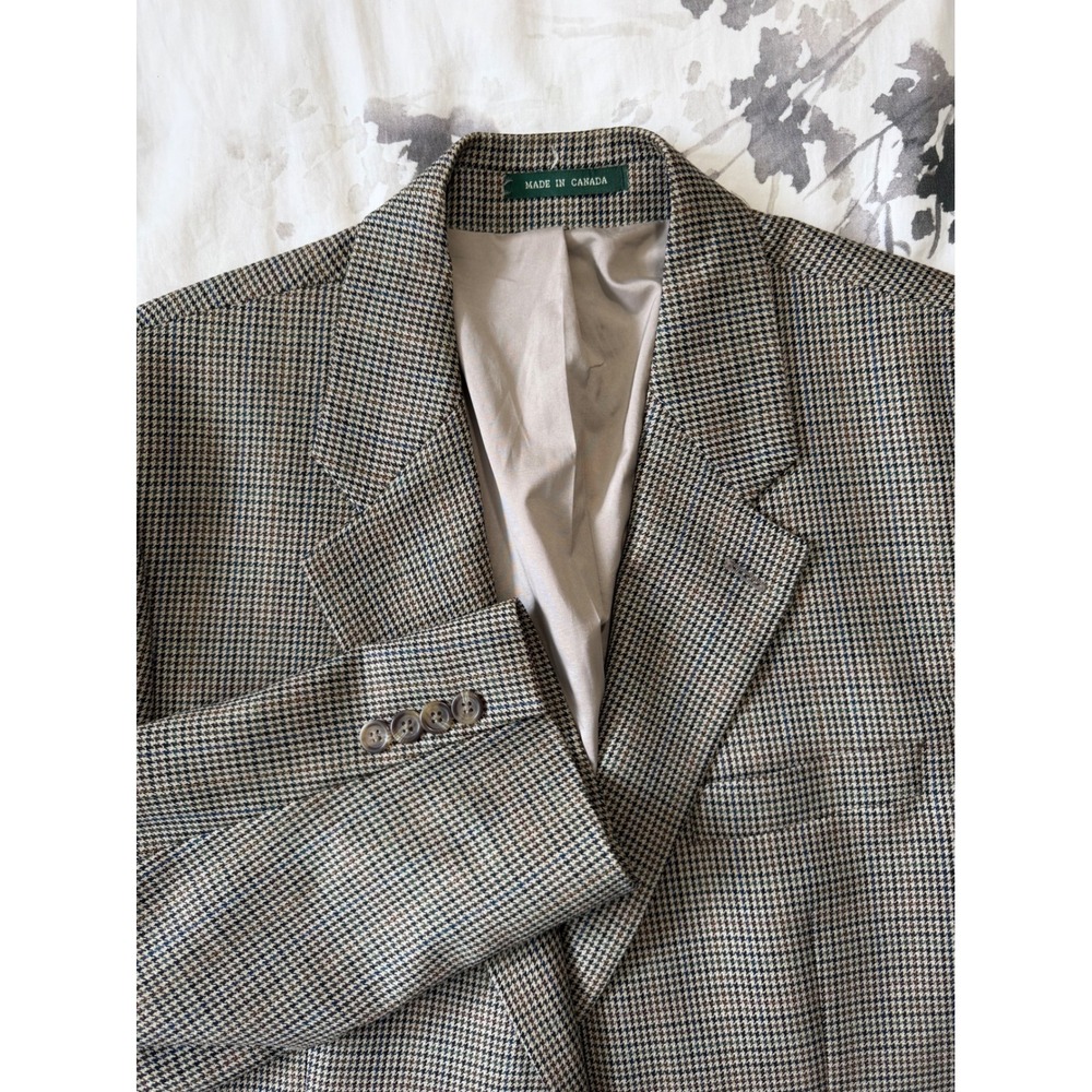 Lauren Ralph Lauren Mens Brown Wool Houndstooth Sport Coat Blazer Made in Canada